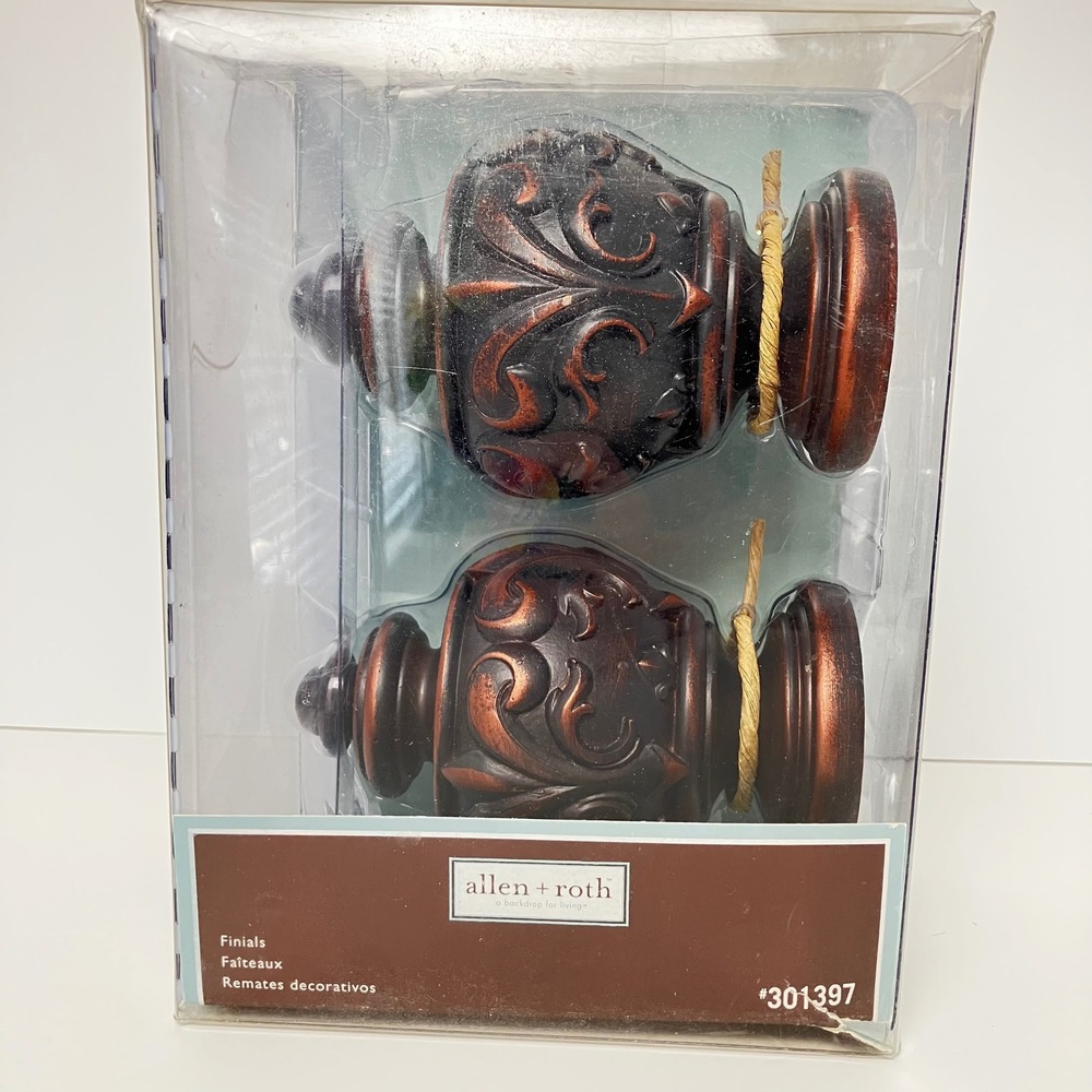 Allen + Roth Curtain Rod Finials Sienna 2in Pole Bronze Scroll Decorative NEW
